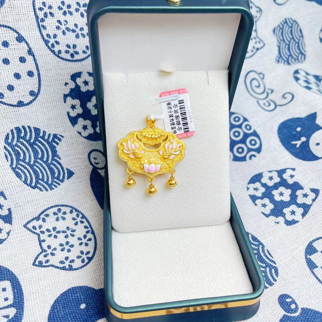 金御缘0工费3D足金999烧蓝锦鲤锁包吊坠时尚古法精致挂坠祥云锁