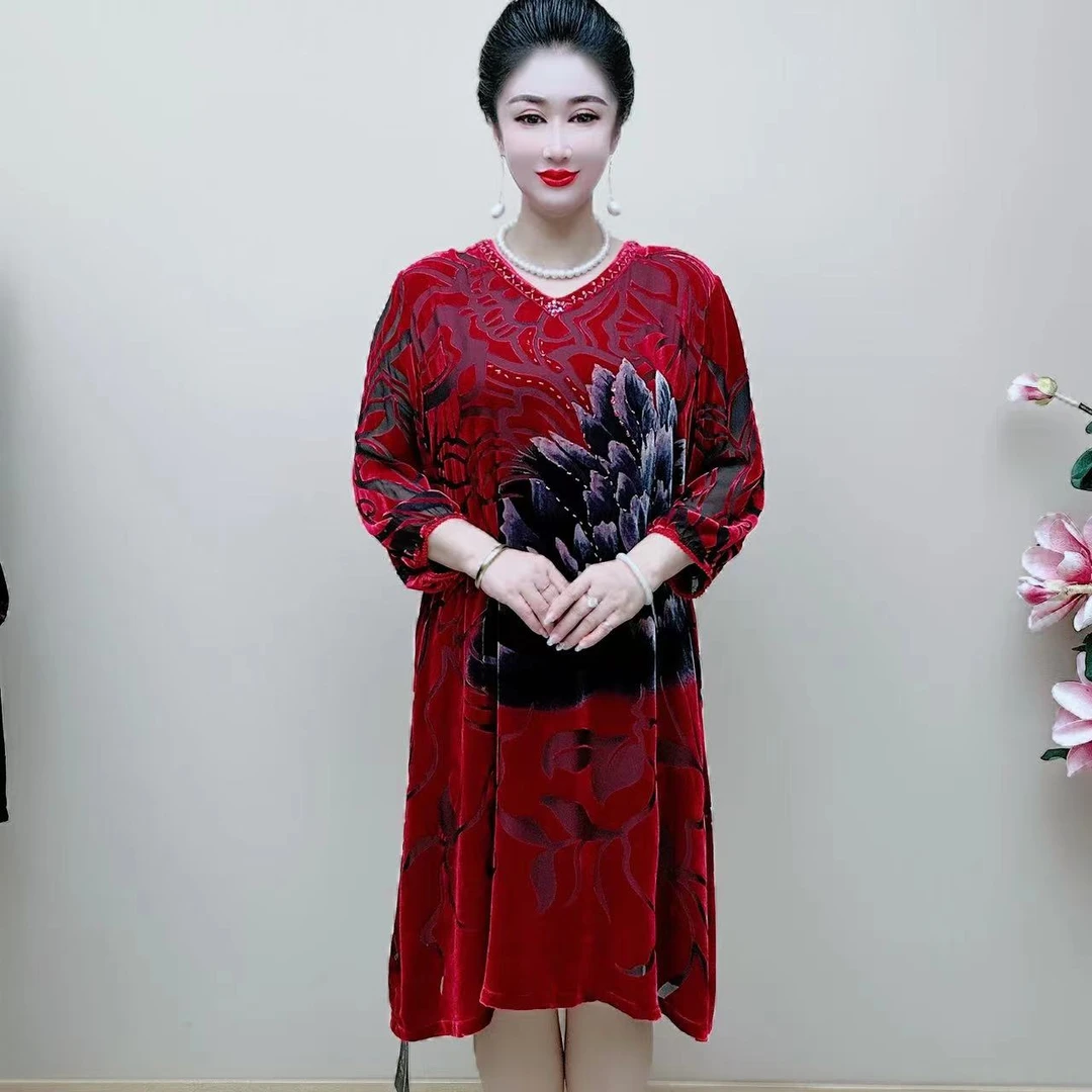 桑蚕丝精致优雅高端大气丝绒宽松连衣裙女装连衣裙050