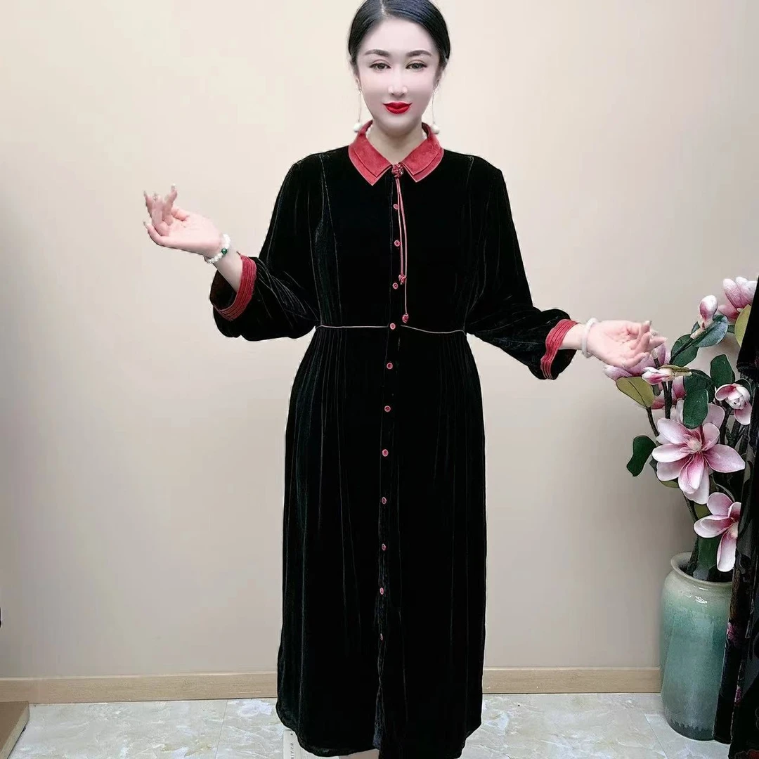 桑蚕丝精致优雅高端大气丝绒女装连衣裙1832