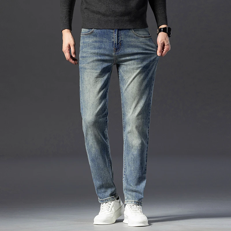 春夏新款男士弹力修身直筒高品质绵软男牛仔裤子潮流百搭薄款