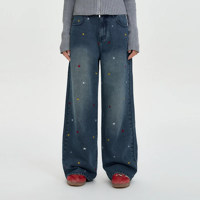 WORKSOUT水洗星星刺绣长裤秋冬时尚休闲复古宽松百搭