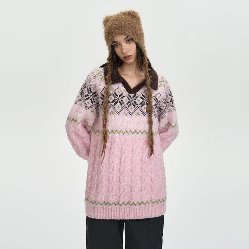 WORKSOUTV领仿貂毛费尔岛毛衣复古休闲百搭宽松