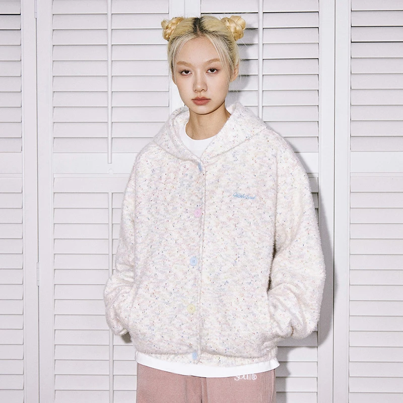 WORKSOUT彩色波点可爱甜美宽松连帽开衫卫衣