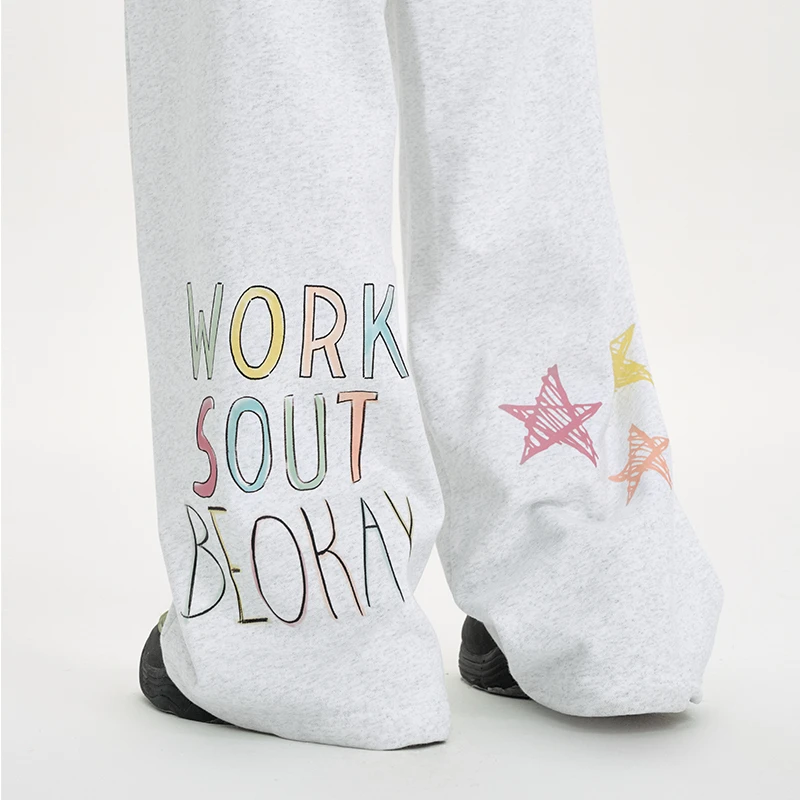 WORKSOUT秋季宽松彩绘字母涂鸦星星休闲裤直筒宽松长裤卫裤