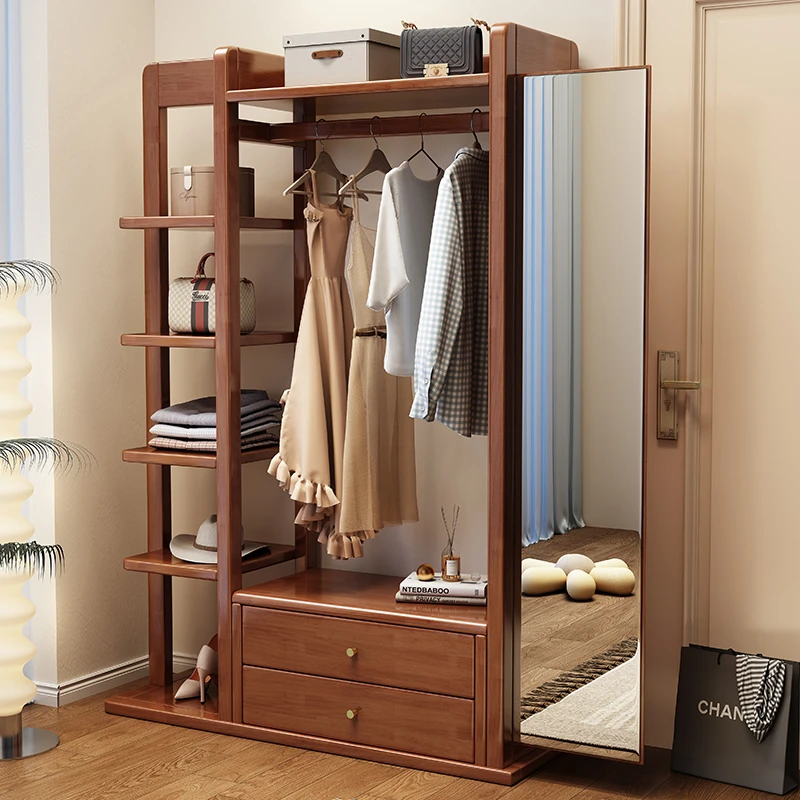 聚林鸟落地卧室穿衣镜挂衣架家用多功能简易高档客厅衣帽架实木