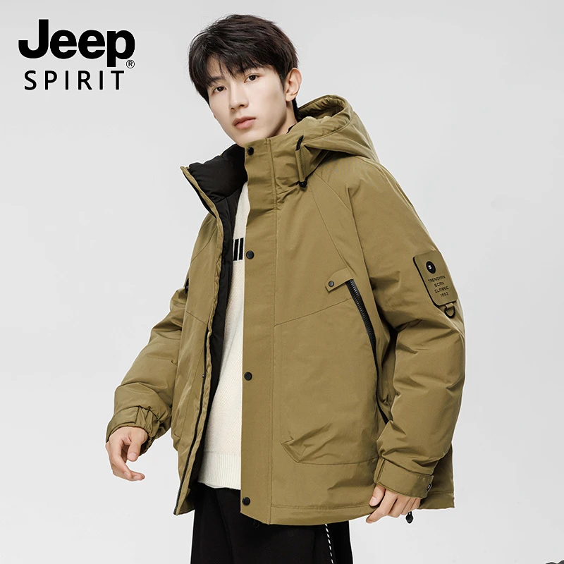 Jeep吉普男款工装羽绒服冲锋衣夹克外套白鸭绒保暖大衣棉袄