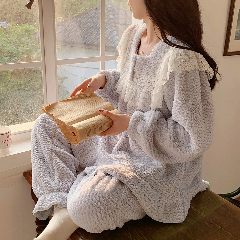 睡衣女款爆款2023年新款秋冬玉米绒泡泡绒公主风可外穿家居服宽松