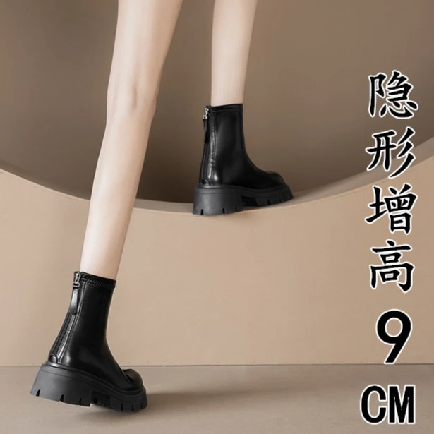 清仓！内增高切尔西短靴女2023春英伦风厚底小个子弹力瘦瘦马丁靴