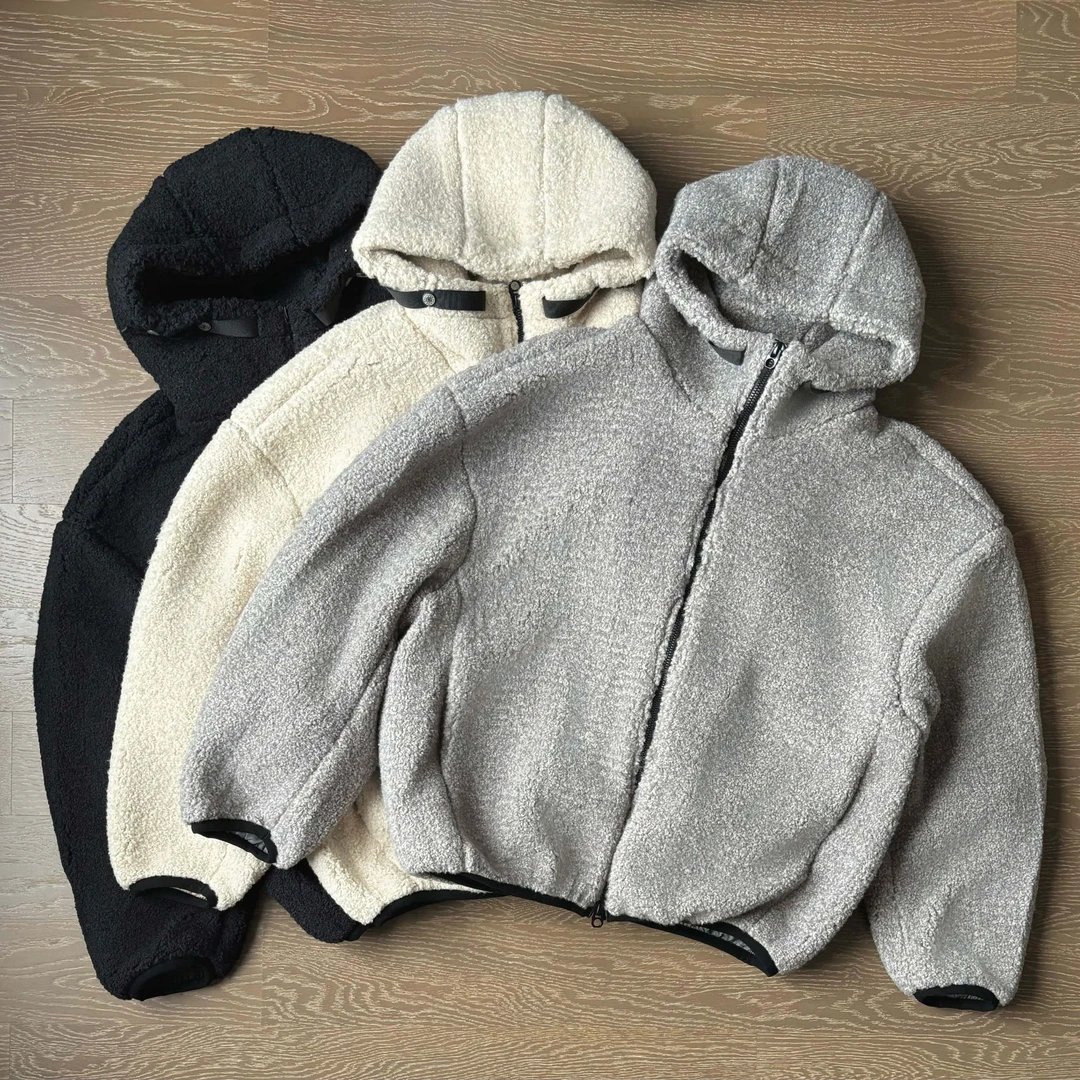 厚实软糯~重磅高克重羊羔毛绒连帽卫衣男女复古双拉链加厚外套