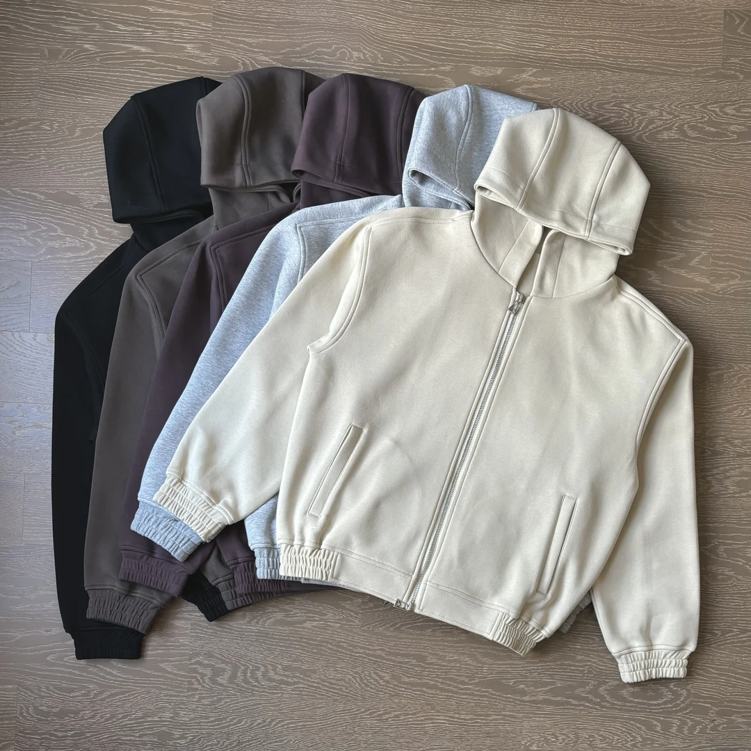 重磅纯棉Basic Hoodie高克重复古双拉链连帽卫衣男女秋冬外套极简