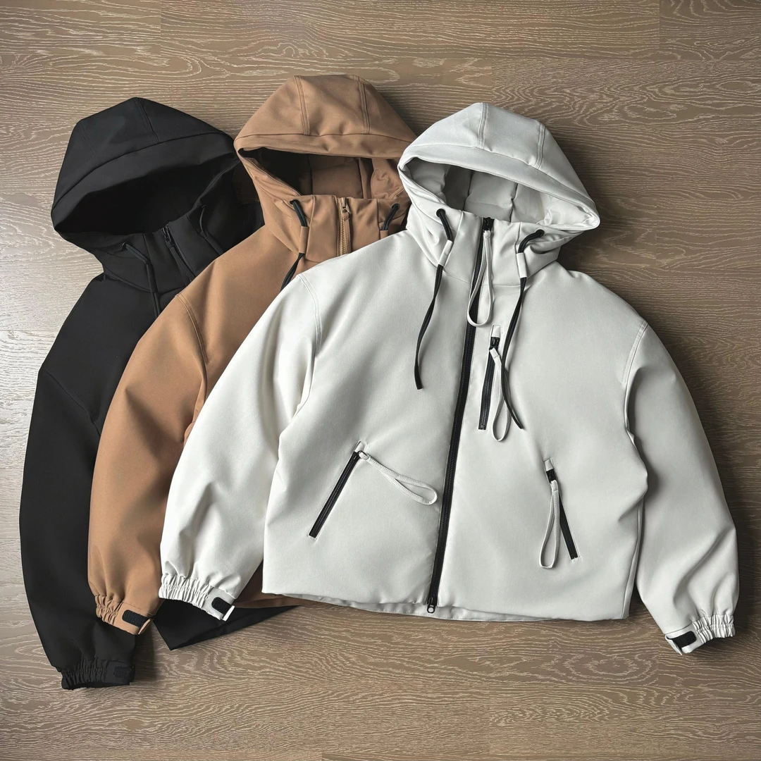 山系运动风~复古极简设计款羽绒服撞色拉链男女连帽加厚户外外套
