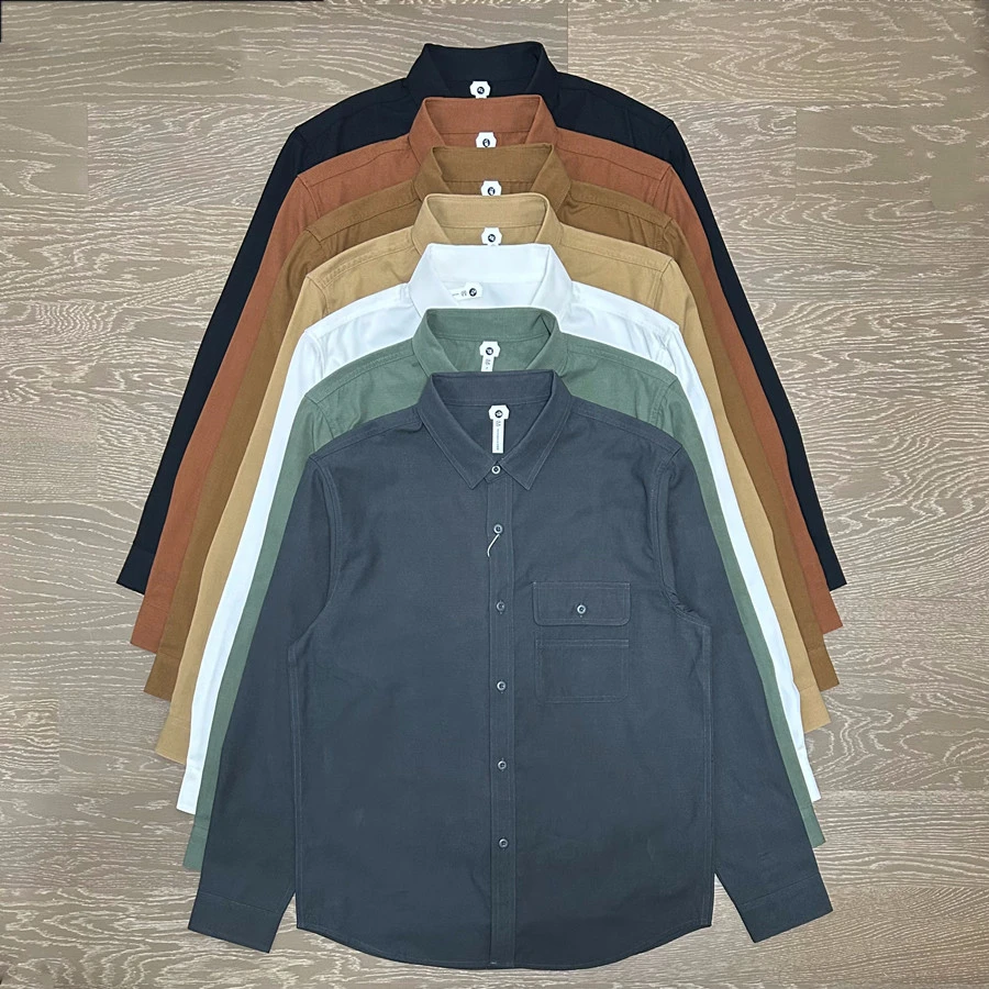 24FW高支高密面料~成衣水洗！肌理感复古工装纯色长袖衬衫男女户外