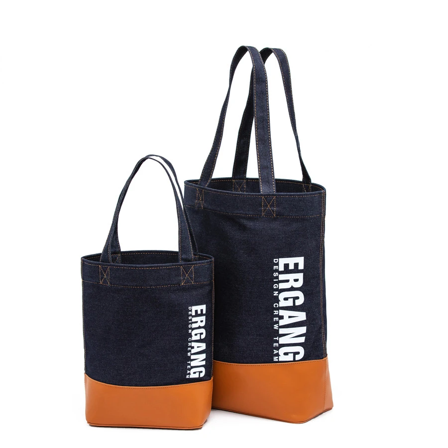 牛仔拼接帆布包大容量手提包潮流时尚单肩包通勤百搭水桶包