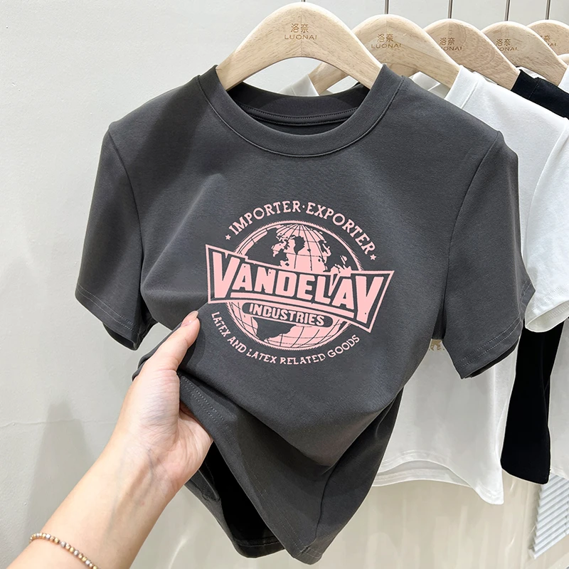 美式短袖t恤女2025新款爆款夏季设计感小众印花修身辣妹短款上衣