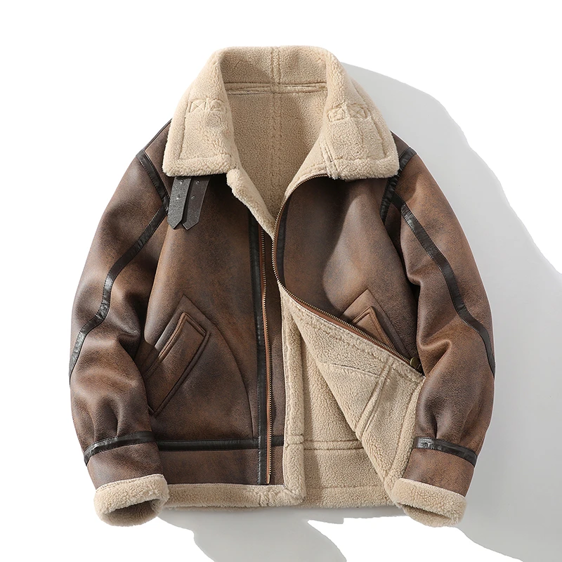 2025冬季新款羊毛外套空军服机车加绒加厚保暖男士夹克外衣