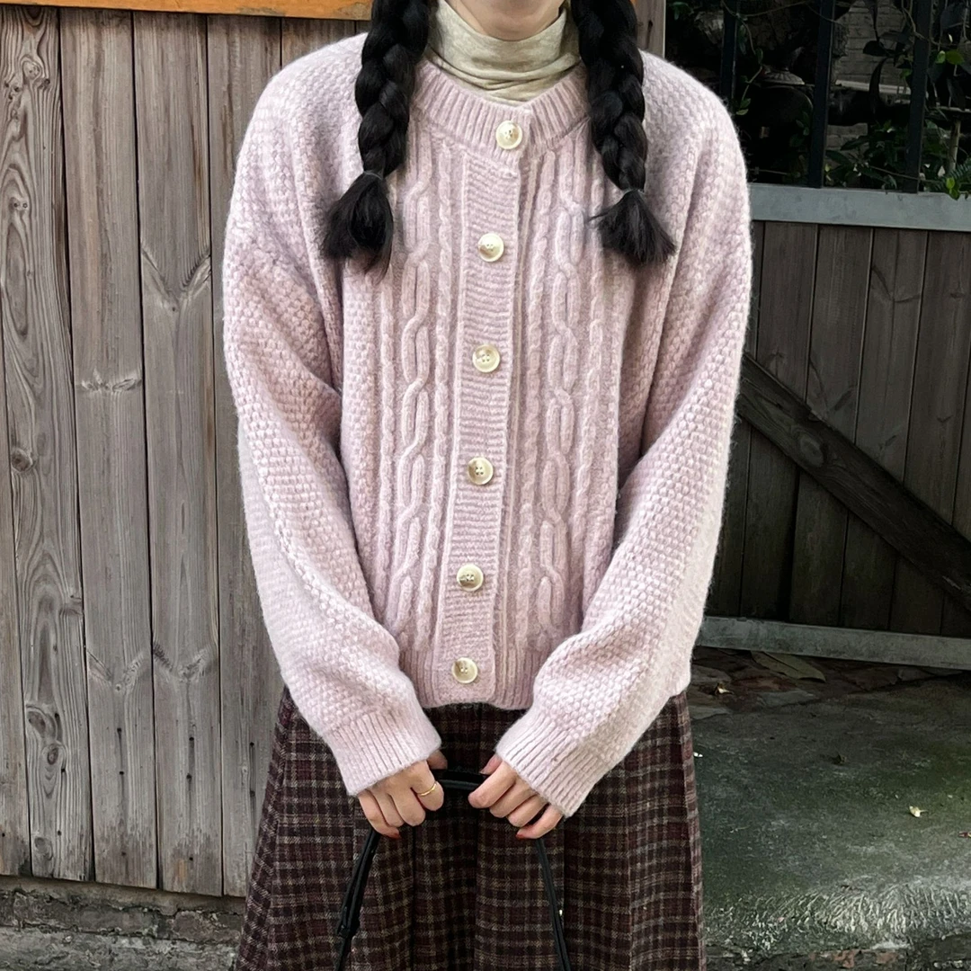 方陳式定制【蛋糕胚】毛衣温柔百搭系扣宽松针织衫外套毛衣