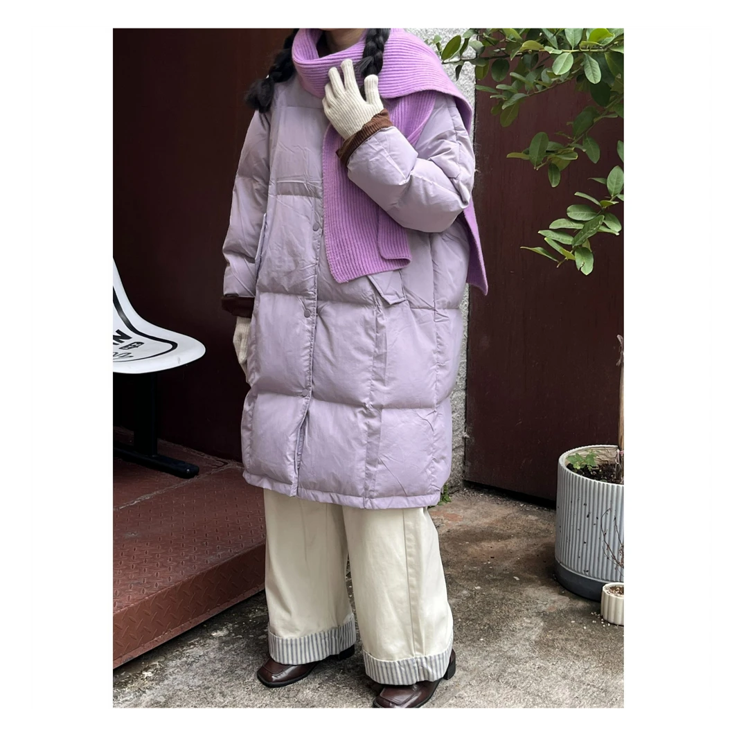 清仓No退/换【芋泥土司】羽绒服灯芯绒撞色翻领宽松羽绒服中长款