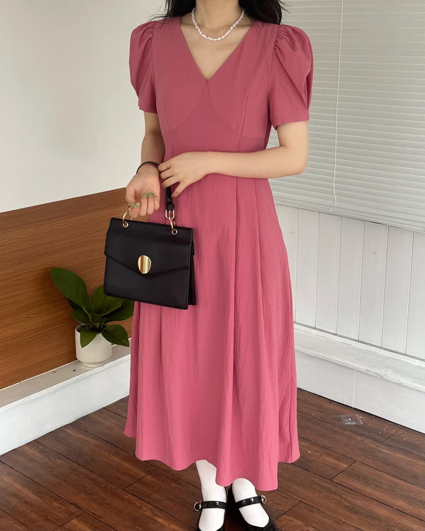 清仓no退/换【风华正茂】清连衣裙简约修身显瘦V领气质高级感连衣裙