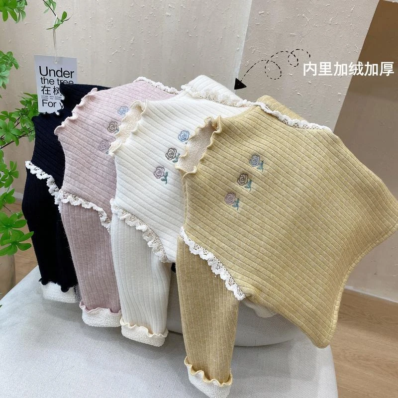 Fnm女童加绒打底衫秋冬2023新款宝宝冬季洋气儿童冬装半高领加厚