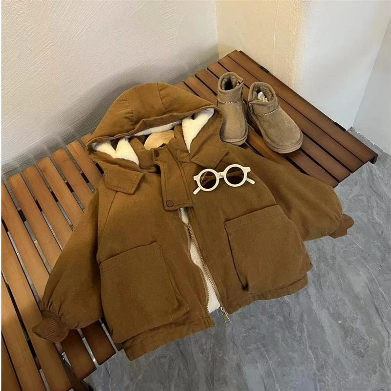 巨厚儿童派克服连帽韩版宝宝棉服纯色男童中小童洋气冬款保暖外套