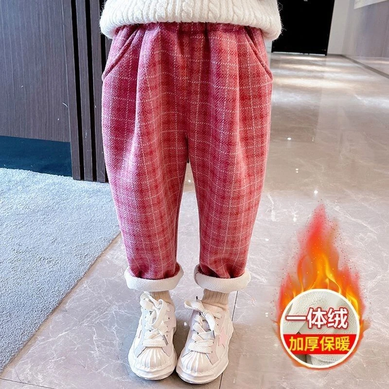 女童加绒裤子秋冬装外穿儿童加厚保暖洋气中小童女宝宝一体绒长裤
