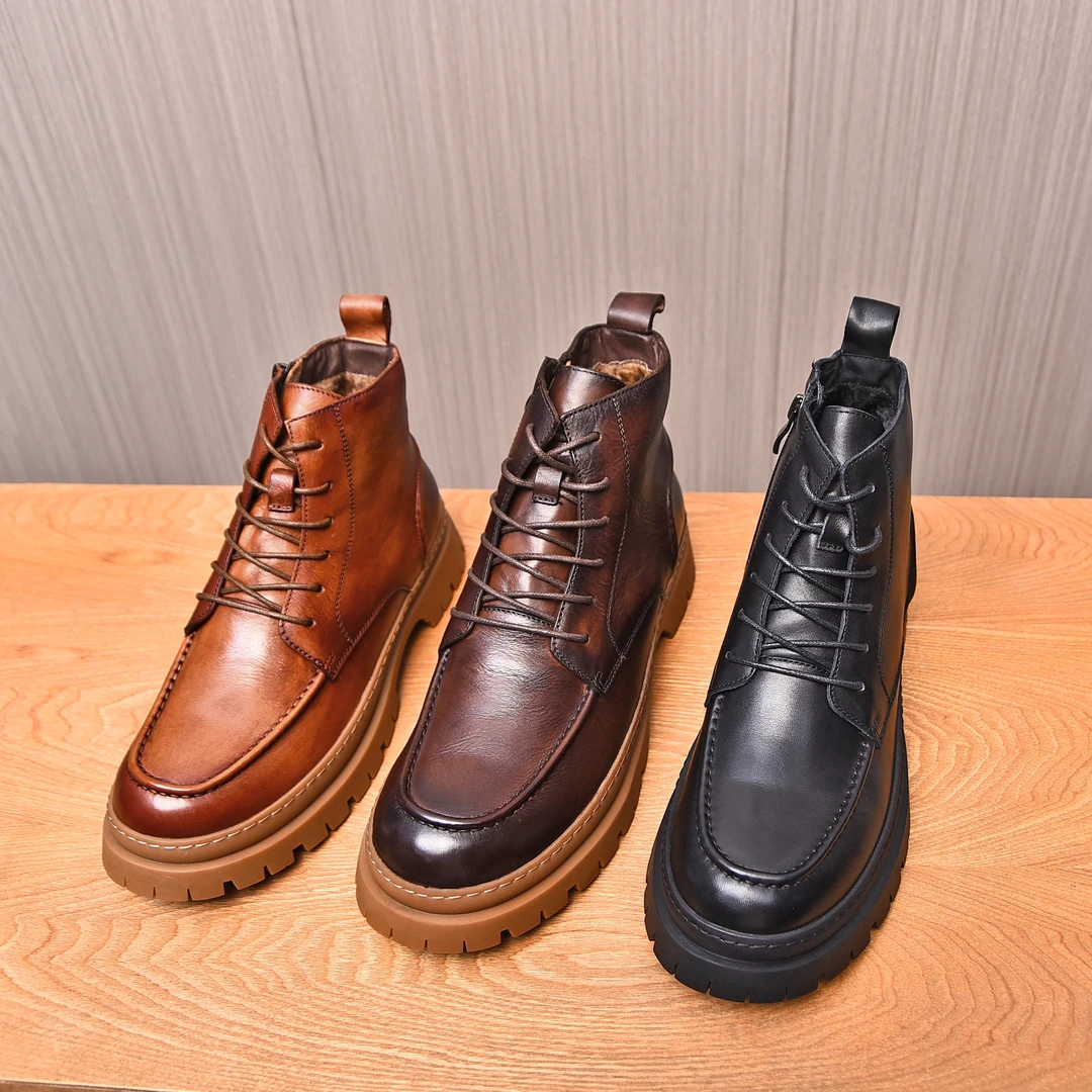 男士英伦风高帮马丁靴男复古真皮厚底增高短靴秋冬工装靴时尚休闲