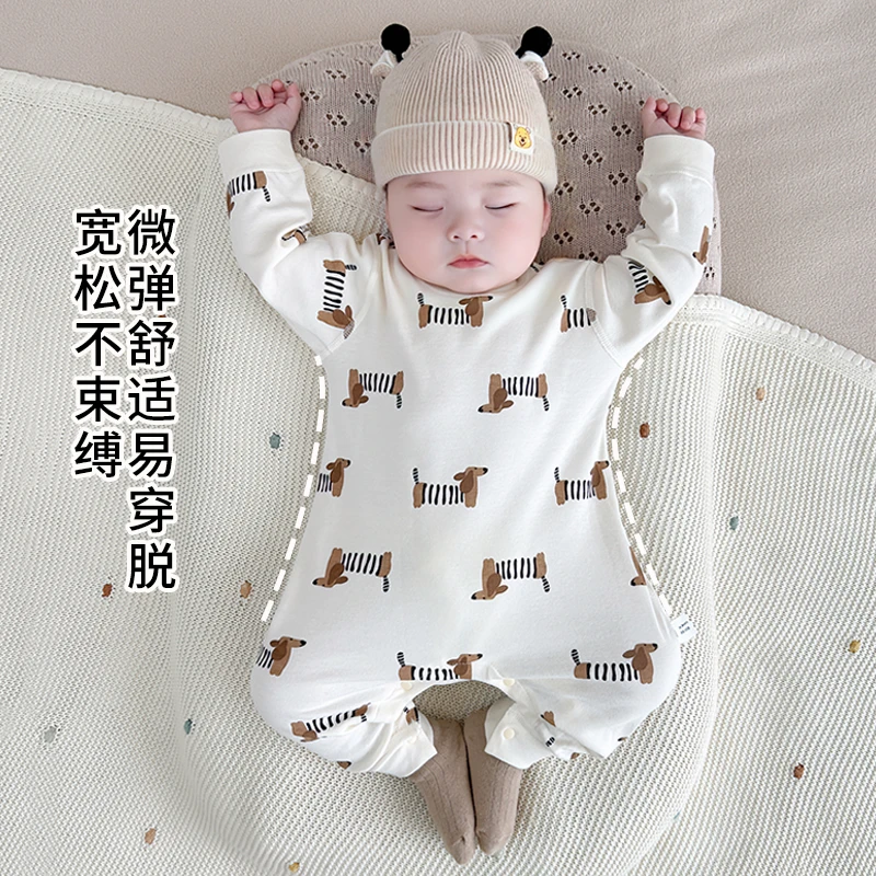 春秋新生婴儿套头连体衣幼儿宝宝哈衣秋季纯棉长袖护肚休闲哈衣