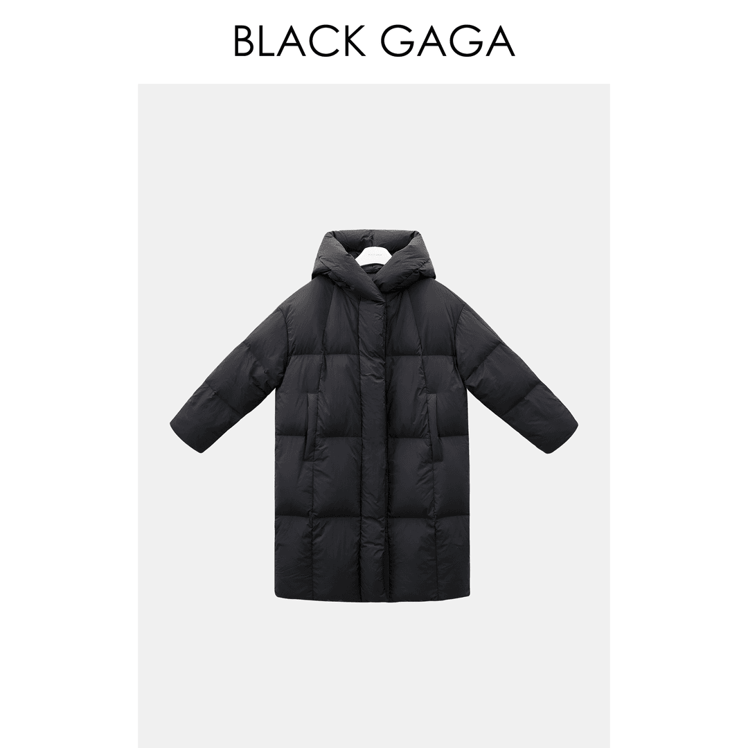 BLACK GAGA【霜降】秋冬超轻超暖连帽白鸭绒中长款羽绒服 G2401A03