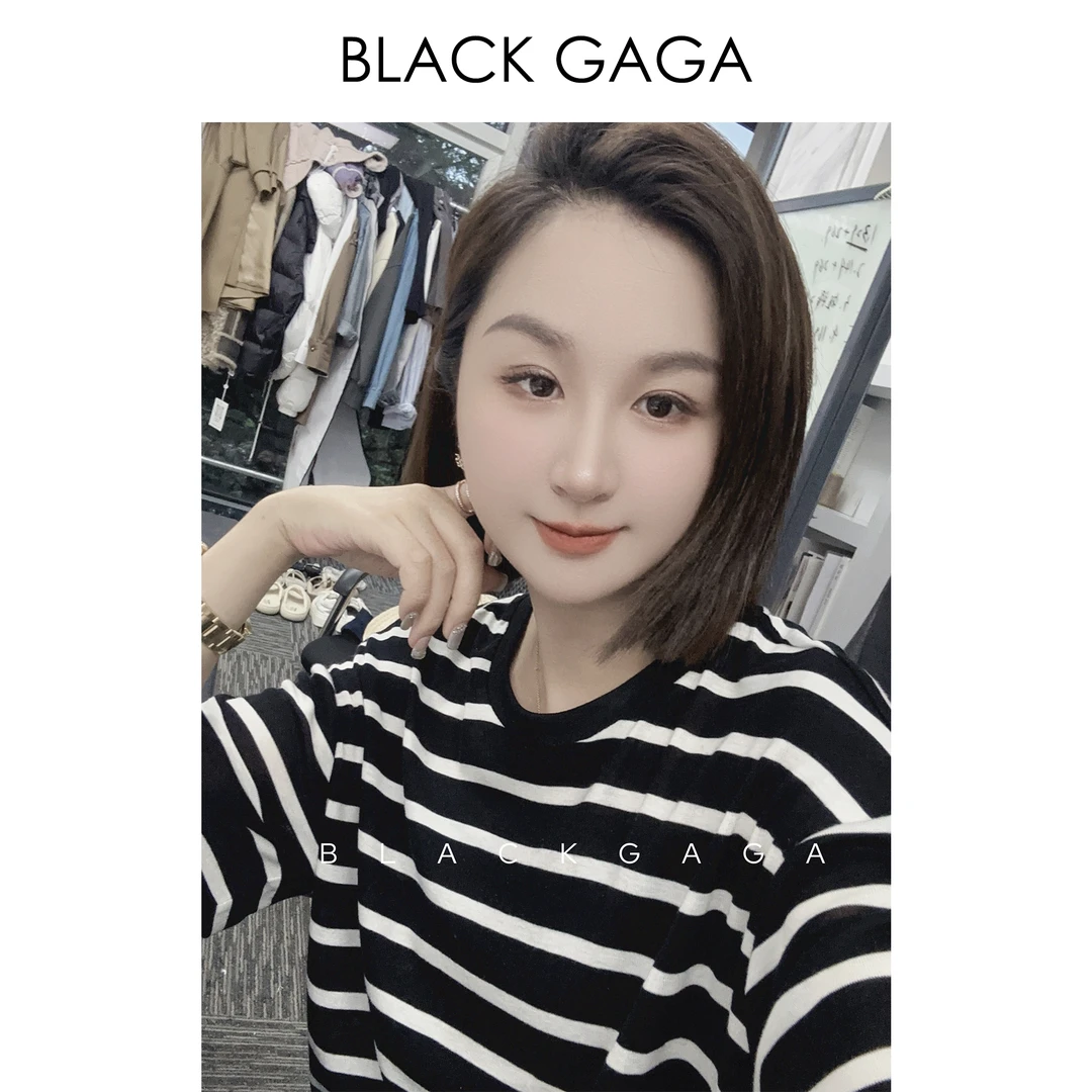 BLACK GAGA【经典条纹】基础自留款 气质显瘦黑白条纹T恤 G2405T02