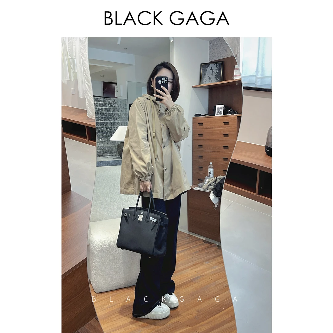 BLACK GAGA【诺丁山下】100棉 秋季休闲简约连帽风衣外套 G2409F02