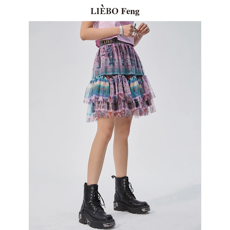 【裂帛】LIEBOFeng国风印花蓬蓬雪纺半身裙7321153005