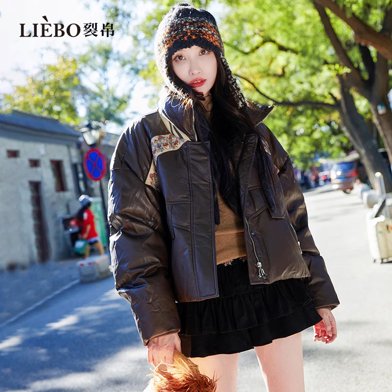 裂帛2024款冬季民族风刺绣拉链落肩立领短羽绒服女款短款51EO0380