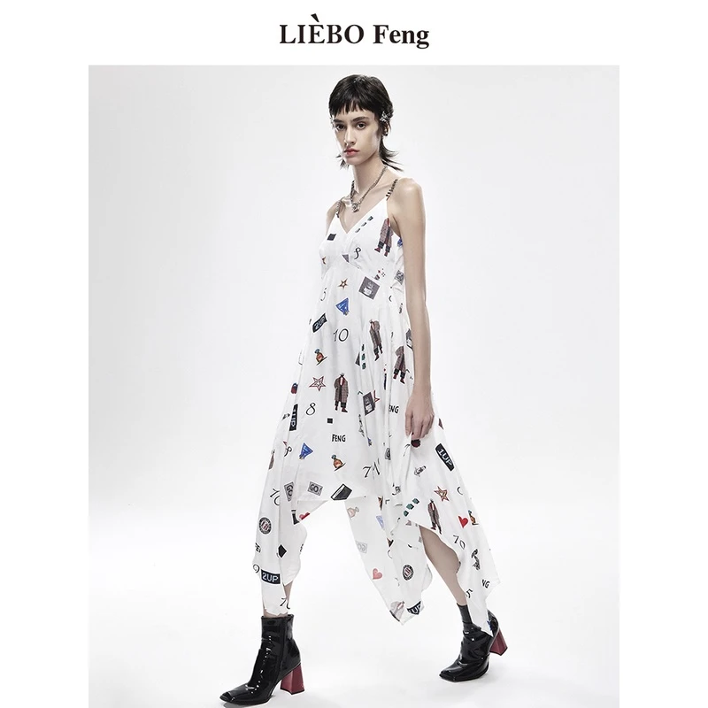 【裂帛】LIEBOFeng不规则垂感V领吊带连衣裙7322323004时尚