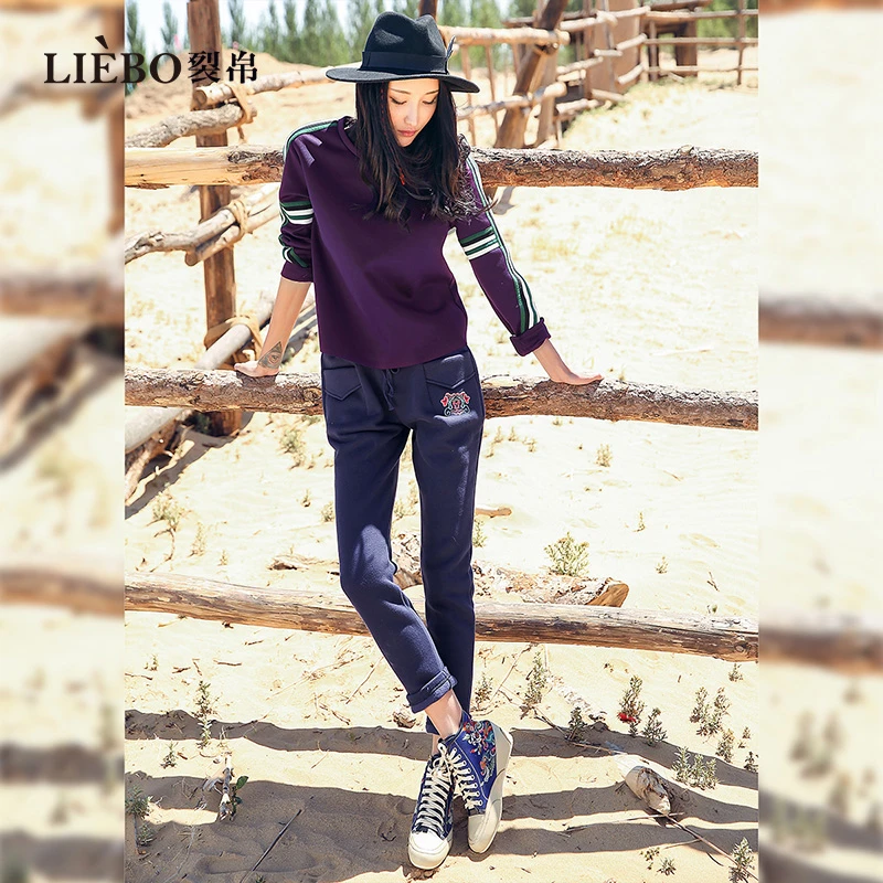 裂帛2024秋刺绣宽松显瘦休闲裤女设计感民族风运动裤女51EO0325