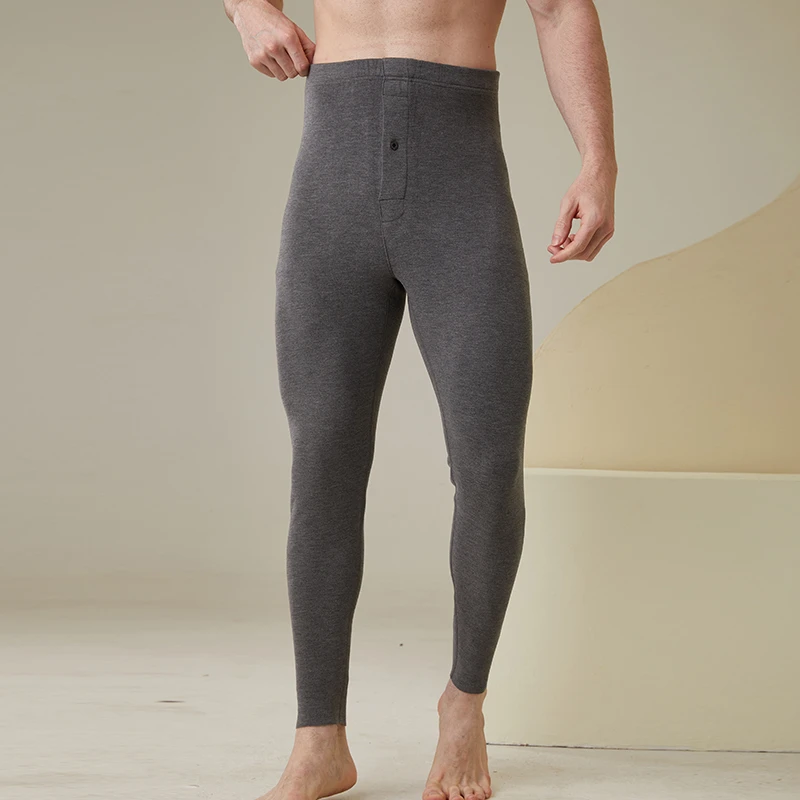 330g羊毛蚕丝徳绒保暖裤男士薄绒磨毛暖腿裤中腰无痕打底厚秋裤子