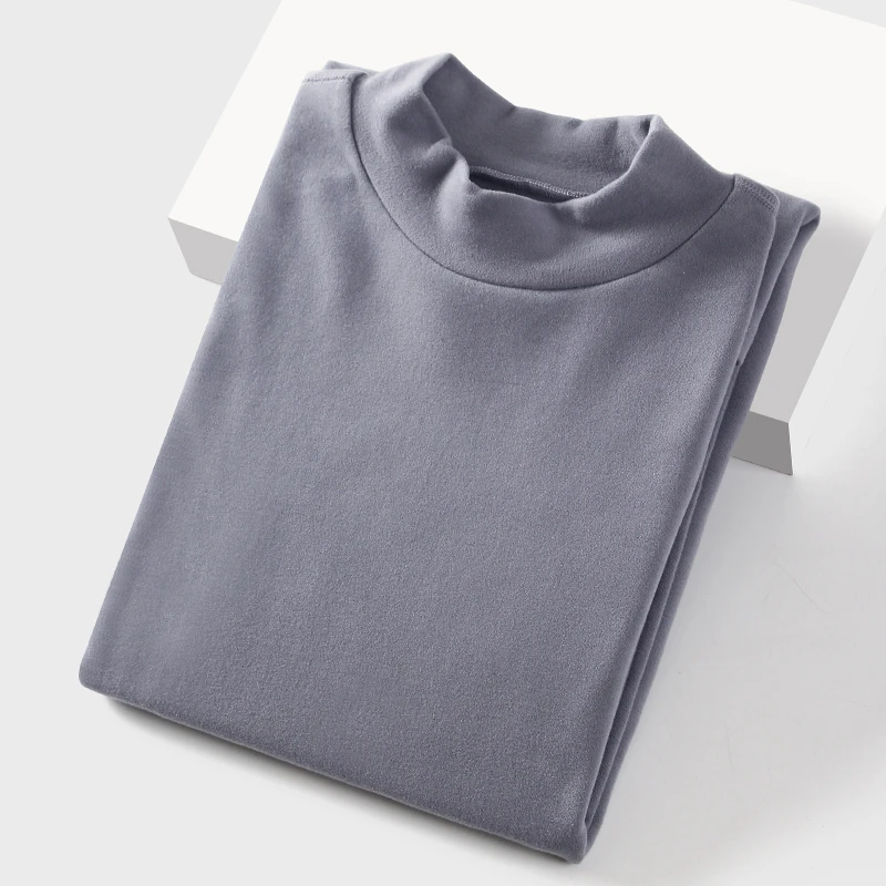 男士半高领保暖上衣270g双面磨毛棉秋衣打底衫秋冬加厚中领棉毛衫