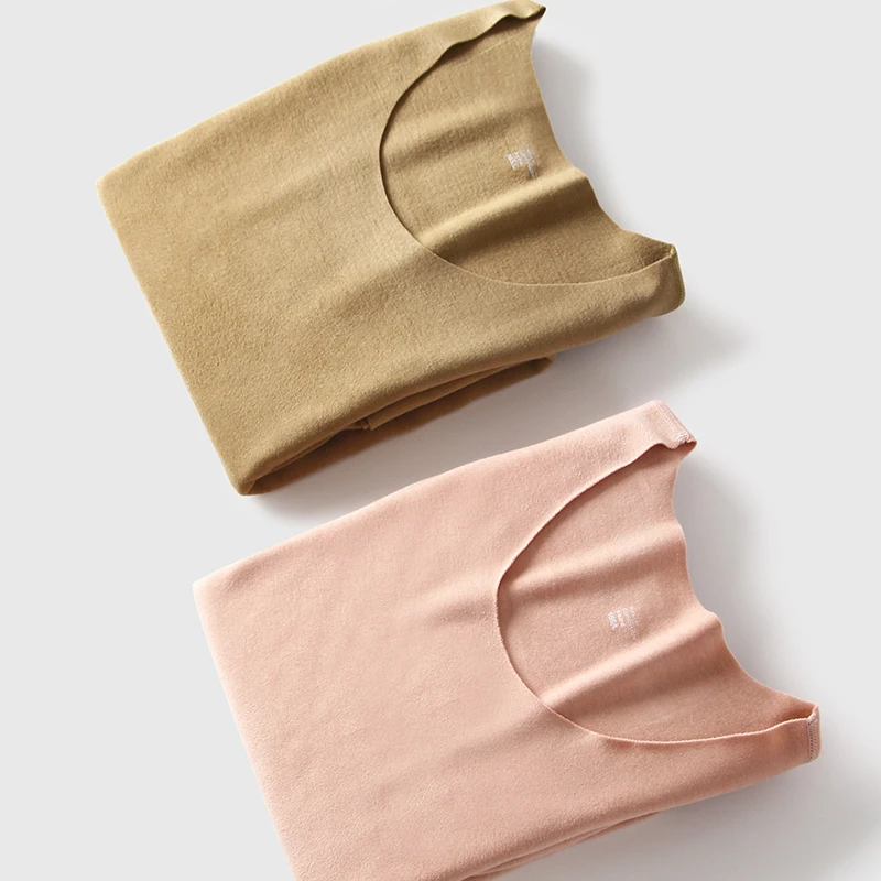 德绒发热保暖上衣女士无痕低领秋衣双面磨毛加绒加厚打底内衣B12S