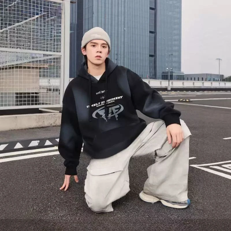 【958-米色】青少年潮品连帽加绒卫衣