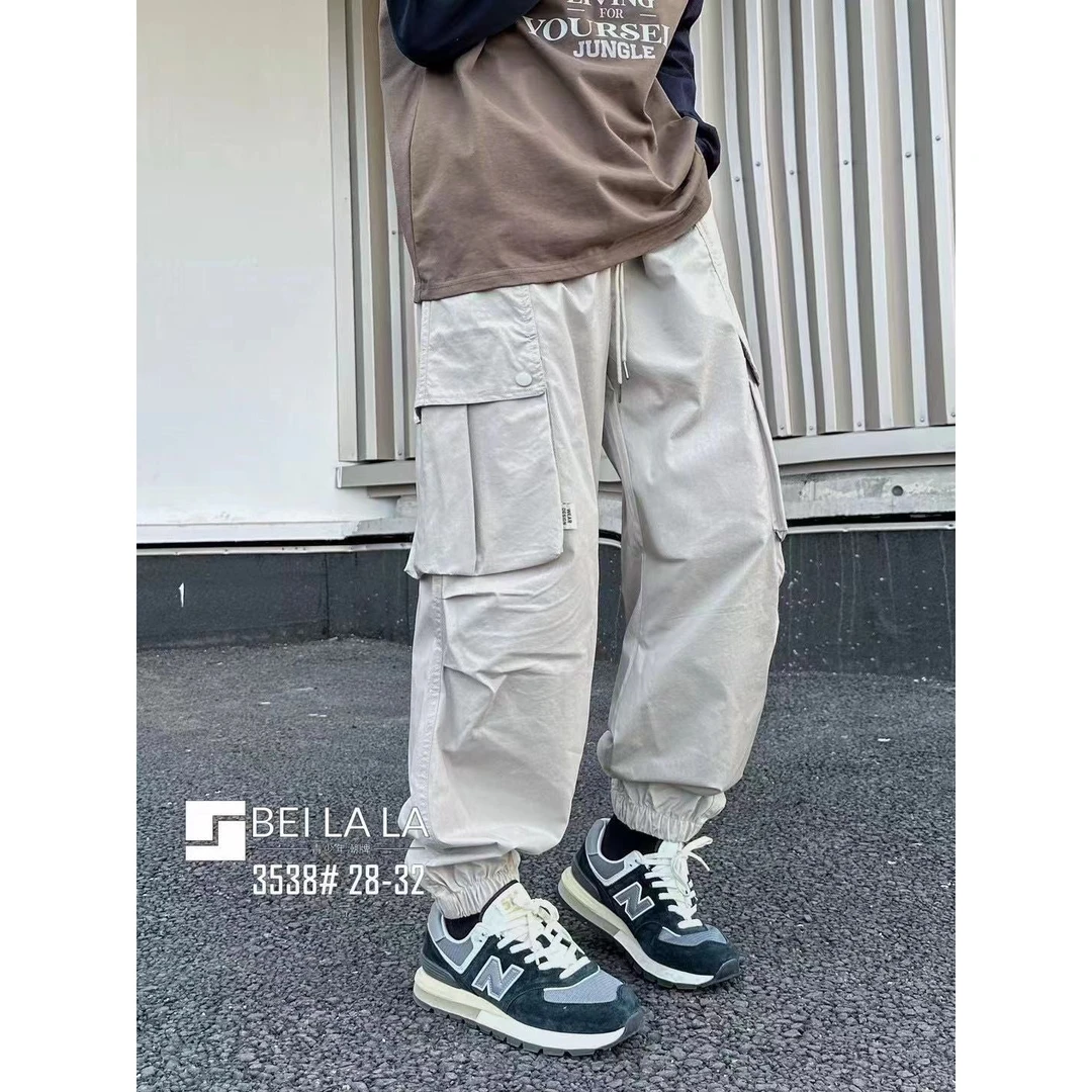 【3538-白灰色】青少年棉布工装裤