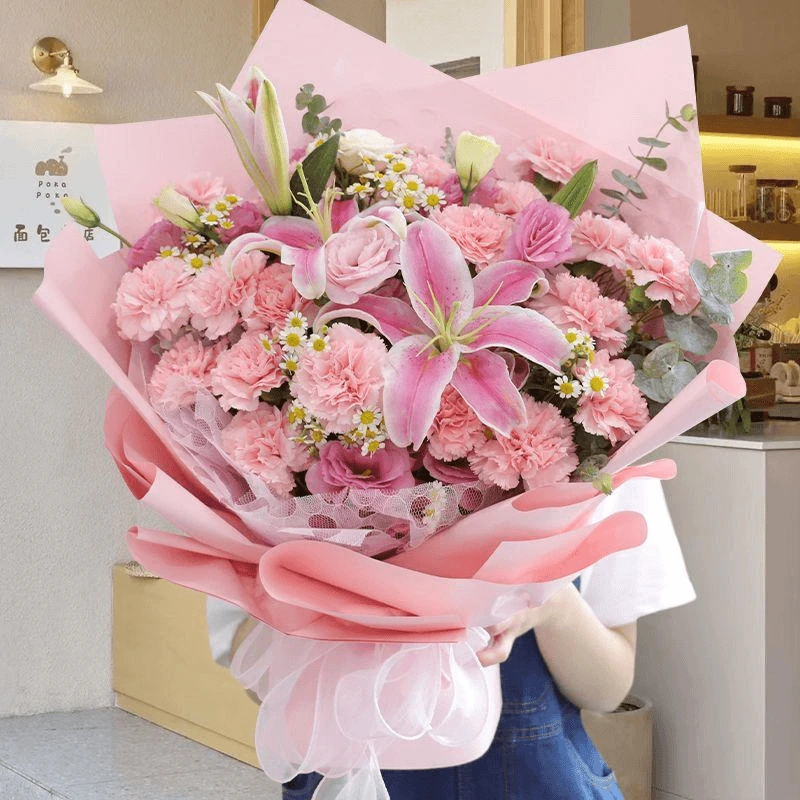 康乃馨百合鲜花混搭新鲜花束送妈妈长辈全国鲜花订购同城配送
