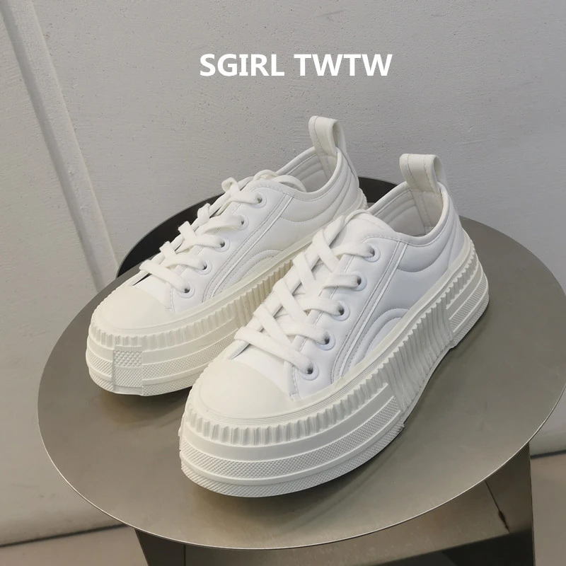 2025年春季新款SGIRL TWTW真皮厚底防滑百搭系带松糕鞋休闲鞋女鞋