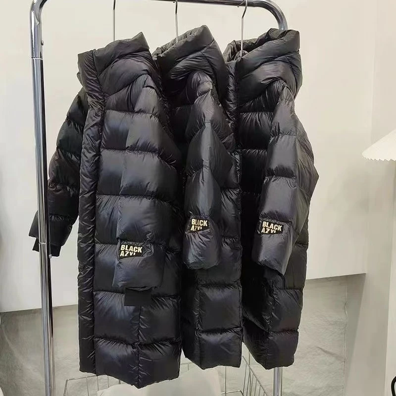 【现货】黑金儿童中长款防寒服羽丝亲子装加厚保暖绒丝外套