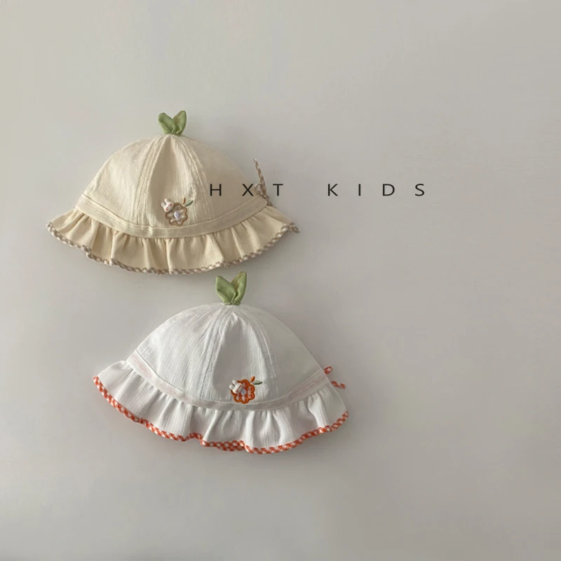 婴儿帽子春秋季小花刺绣花边遮阳盆帽3个月婴幼儿宝宝韩版防晒帽6