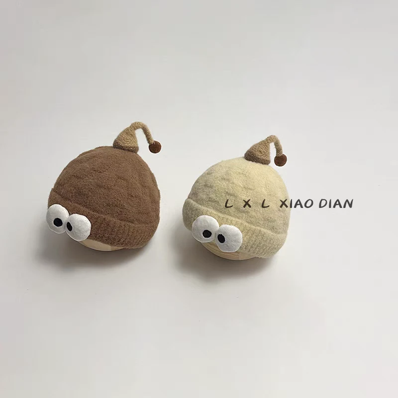 婴儿帽子男宝搞怪眼睛针织套头帽3-6个月婴幼儿女宝宝保暖毛线帽9