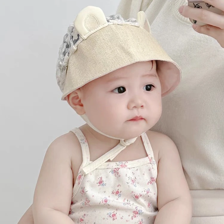 婴儿帽子夏季宝宝遮阳帽女防晒帽新生儿男渔夫帽婴幼儿太阳帽蕾丝