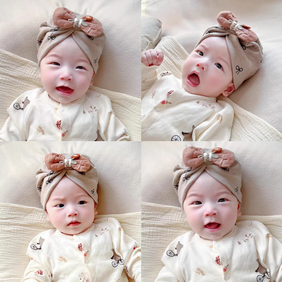 婴儿帽子春秋季纯棉印度帽初生儿护囱门胎帽小月龄无骨囟门帽冬款