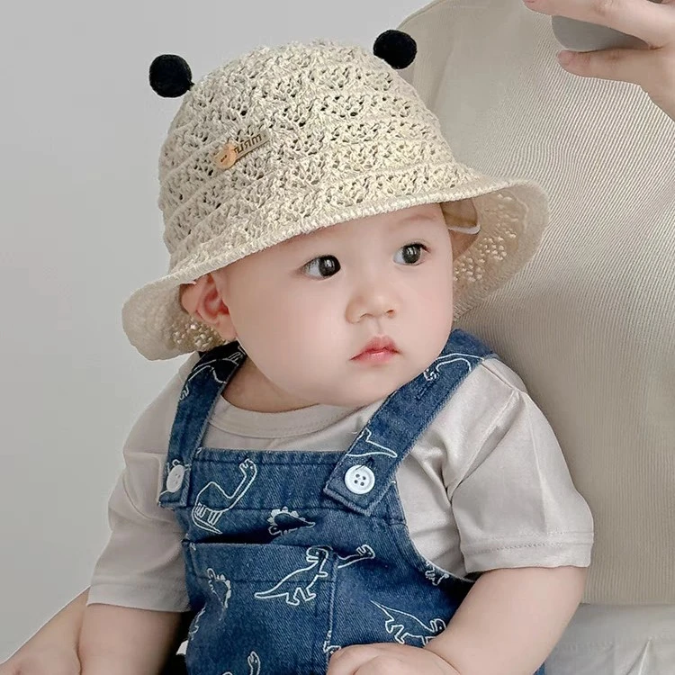 婴儿帽子夏季薄款男孩小蜜蜂镂空遮阳帽小童女宝宝透气防晒渔夫帽