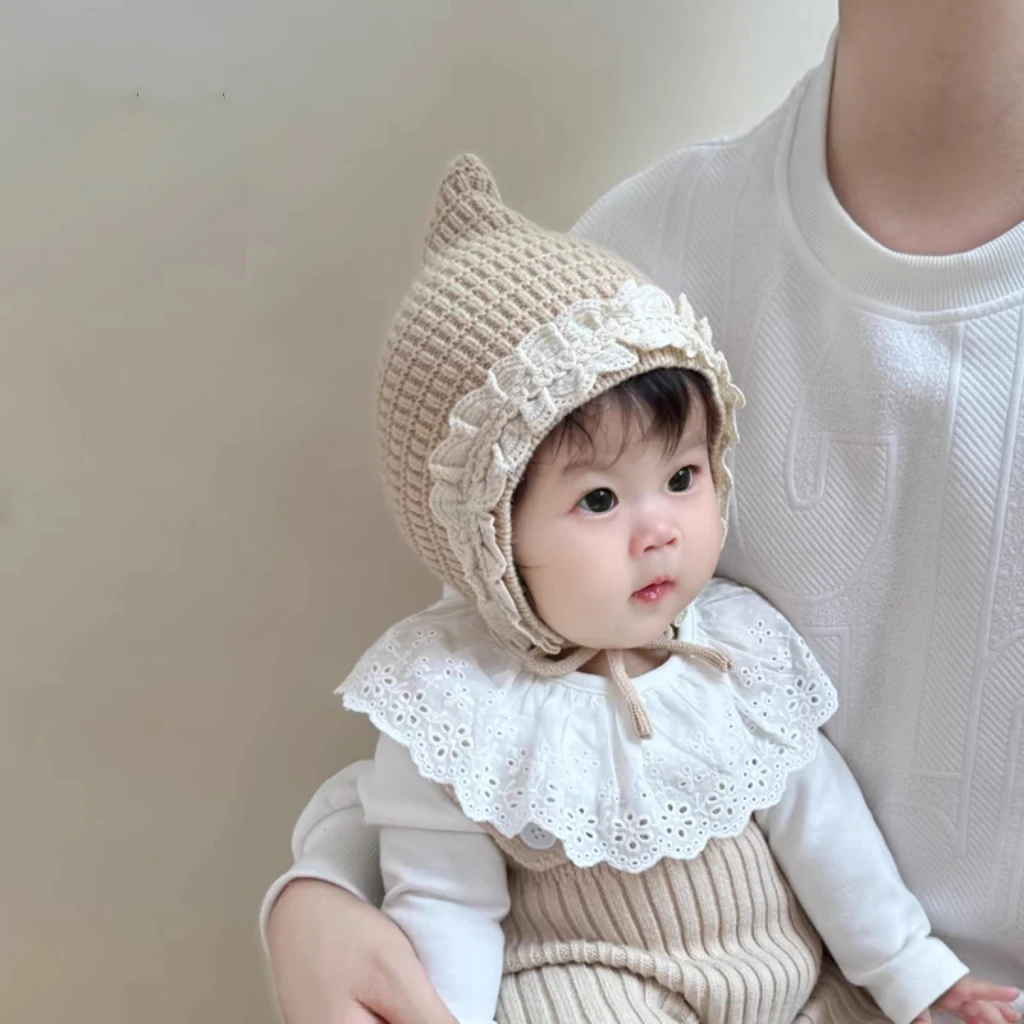 宝宝帽子秋冬季新生儿防风尖尖帽婴儿针织套头帽男女宝保暖护耳帽