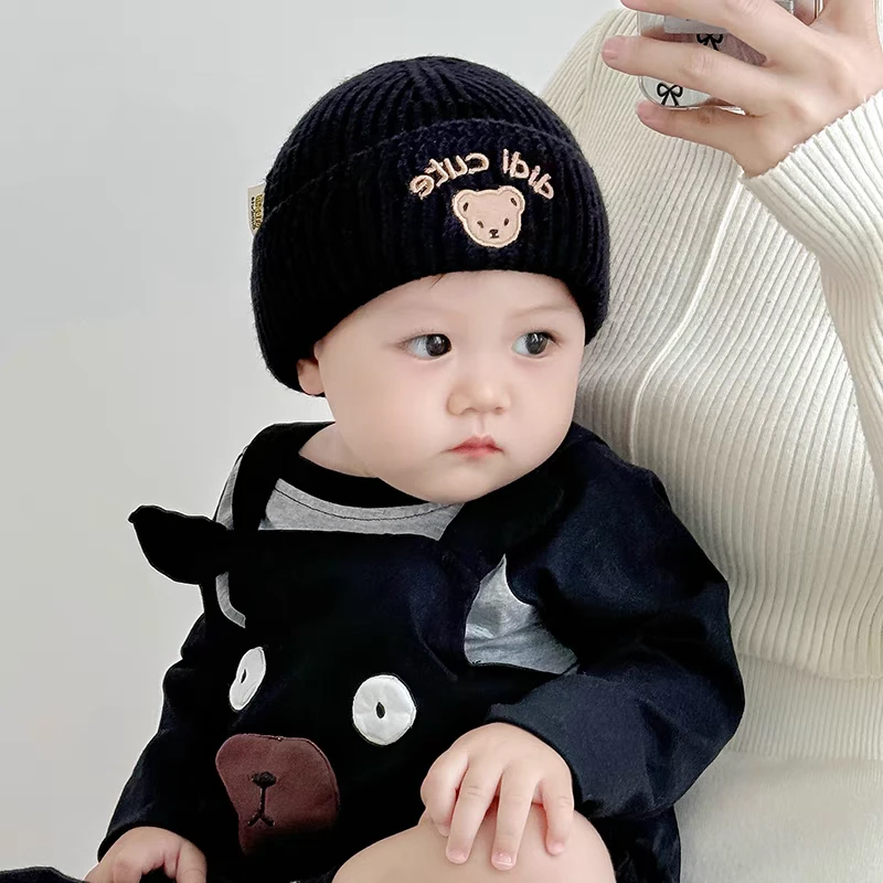 婴儿护耳帽秋冬季洋气瓜皮帽男宝毛线帽小月龄婴幼儿宝宝针织帽子