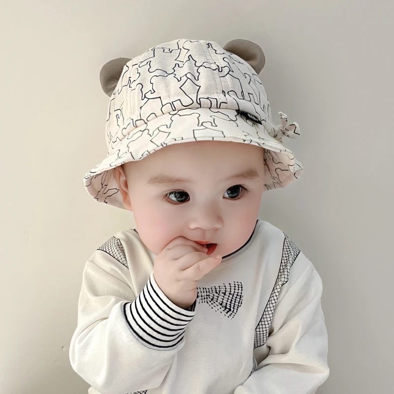 婴儿帽子春秋韩版新款小熊男童女童遮阳宝宝防晒渔夫帽户外盆帽潮
